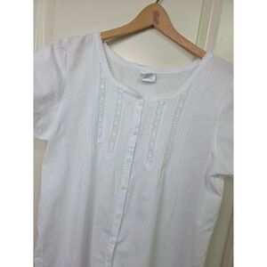 Vintage THEA Creation White Cotton Edwardian Nightown Chemise Pintuck Size L